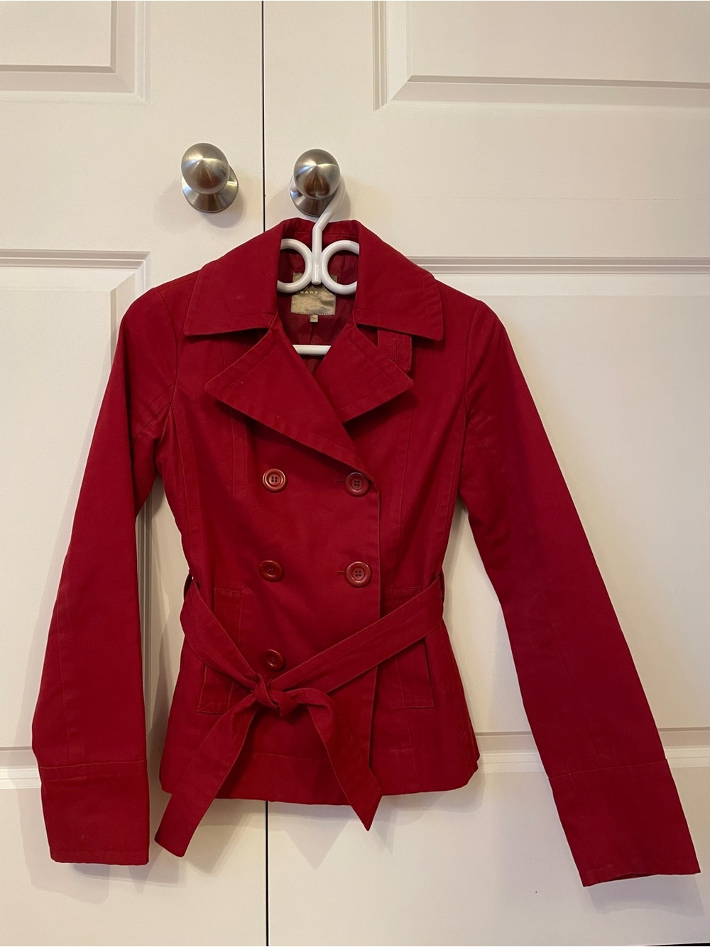 Smart Set Red Double-Breasted Belted Trench Coat
